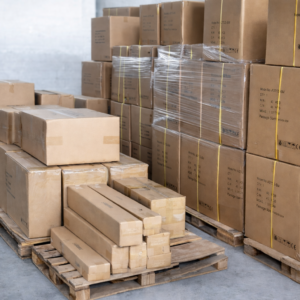 organized warehouse with stacked boxes