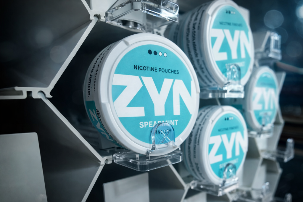 zyn spearmint pouches in storage honeycomb