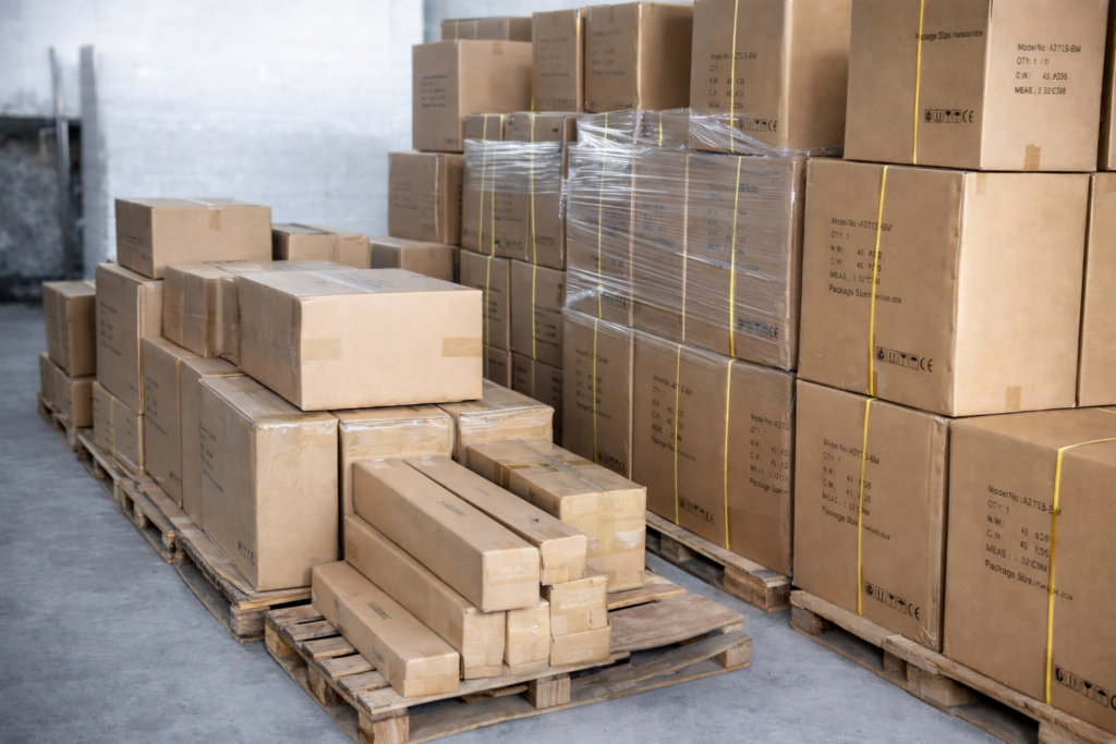 organized warehouse with stacked boxes